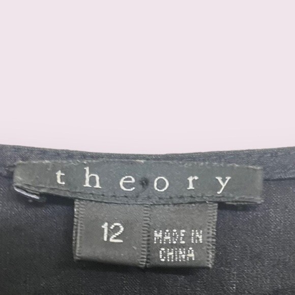 Theory Willy Dress Black Linen Blend Short Sleeves Lightweight Womens Size 12 - Picture 3 of 9